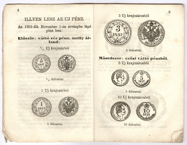 1858 - Uj Pénz annak értéke és átszámítása régi pénzből uj pénzre