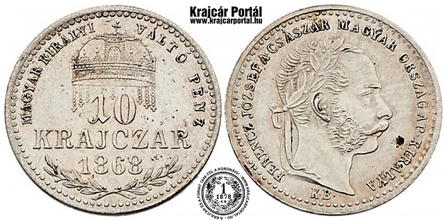 1868-as 10 krajczr KB (Krmcbnya) Magyar Kirlyi Vlt Pnz  - (1868 10 krajczar)