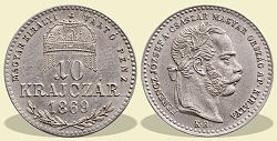 1869-es 10 krajczár KB (Körmöcbánya) Magyar Királyi Váltó Pénz  - (1869 10 krajczar)