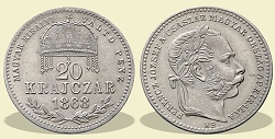 1868-as 20 krajczár KB (Körmöcbánya) Magyar Királyi Váltó Pénz - (1868 20 krajczar)