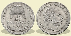 1868-as 20 krajczr KB (Krmcbnya) Magyar Kirlyi Vlt Pnz  - (1868 20 krajczar)