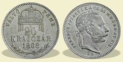 1868-as 20 krajczár IKA KB (Körmöcbánya) Váltó Pénz - (1868 20 krajczar)