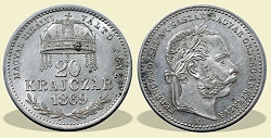 1869-es 20 krajczár KB (Körmöcbánya) Magyar Királyi Váltó Pénz  - (1869 20 krajczar)