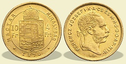 1870-es 4 forint / 10 Frank KB (Körmöcbánya) - (1870 4 forint / 10 Frank)