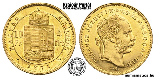 1871-es 4 forint / 10 frank KB (Krmcbnya) - (1871 4 forint / 10 frank)