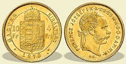 1873-as 4 forint / 10 Frank KB (Körmöcbánya) - (1873 4 forint / 10 Frank)