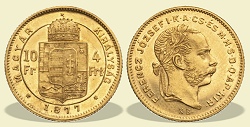 1877-es 4 forint / 10 Frank KB (Körmöcbánya) - (1877 4 forint / 10 Frank)