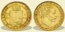1879-es 4 forint / 10 Frank KB (Körmöcbánya) - (1879 4 forint / 10 Frank)