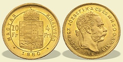 1880-es 4 forint / 10 Frank KB (Körmöcbánya) - (1880 4 forint / 10 Frank)