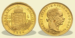 1884-es 4 forint / 10 Frank KB (Körmöcbánya) - (1884 4 forint / 10 Frank)