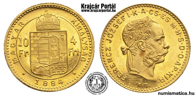 1884-es 4 forint / 10 frank - (1884 4 forint / 10 frank)