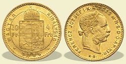 1886-os 4 forint / 10 Frank KB (Körmöcbánya) - (1886 4 forint / 10 Frank)