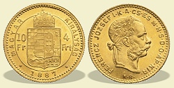 1887-es 4 forint / 10 Frank KB (Körmöcbánya) - (1887 4 forint / 10 Frank)