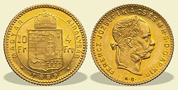 1889-es 4 forint / 10 Frank KB (Körmöcbánya) - (1889 4 forint / 10 Frank)