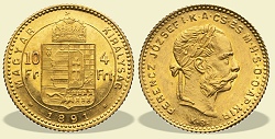 1891-es 4 forint / 10 Frank KB (Körmöcbánya) - (1891 4 forint / 10 Frank)