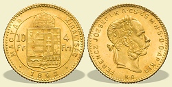 1892-es 4 forint / 10 Frank KB (Körmöcbánya) - (1892 4 forint / 10 Frank)