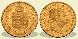 1870-es 8 forint / 20 Frank KB (Körmöcbánya) - (1870 8 forint / 20 Frank)