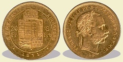 1871-es 8 forint / 20 Frank KB (Körmöcbánya) - (1871 8 forint / 20 Frank)