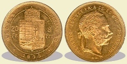 1873-as 8 forint / 20 Frank KB (Körmöcbánya) - (1873 8 forint / 20 Frank)