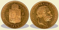 1877-es 8 forint / 20 Frank KB (Körmöcbánya) - (1877 8 forint / 20 Frank)