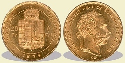 1879-es 8 forint / 20 Frank KB (Körmöcbánya) - (1879 8 forint / 20 Frank)