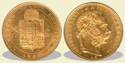 1880-as 8 forint / 20 Frank KB (Körmöcbánya) - (1880 8 forint / 20 Frank)