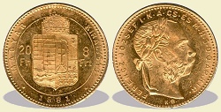 1881-es 8 forint / 20 Frank KB (Körmöcbánya) - (1881 8 forint / 20 Frank)