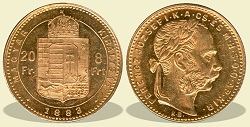 1883-as 8 forint / 20 Frank KB (Körmöcbánya) - (1883 8 forint / 20 Frank)