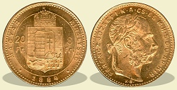 1884-es 8 forint / 20 Frank KB (Körmöcbánya) - (1884 8 forint / 20 Frank)
