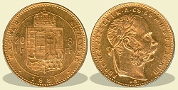 1885-ös 8 forint / 20 Frank KB (Körmöcbánya) - (1885 8 forint / 20 Frank)