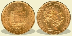1890-es 8 forint / 20 Frank KB (Körmöcbánya) - (1890 8 forint / 20 Frank)