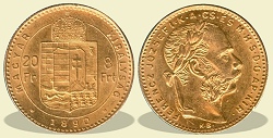 1890-es 8 forint / 20 Frank KB (Körmöcbánya) - (1890 8 forint / 20 Frank)