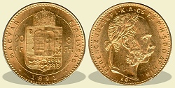 1891-es 8 forint / 20 Frank KB (Körmöcbánya) - (1891 8 forint / 20 Frank)