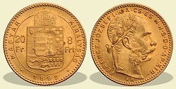 1892-es 8 forint / 20 Frank KB (Körmöcbánya) - (1892 8 forint / 20 Frank)