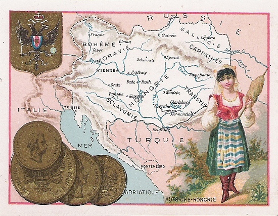 Régi képeslap osztrák florintos érmékkel