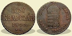 Verőtő változat Címer csücske az I betűnél 1849-es 1 krajcár - (1849 1 krajczar)
