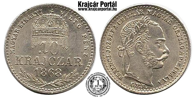 1868-as 10 krajczár GYF (Gyulafehérvár) Magyar Királyi Váltó Pénz - (1868 10 krajczar)