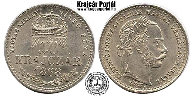 1868-as 10 krajczr GYF (Gyulafehrvr) Magyar Kirlyi Vlt Pnz  - (1868 10 krajczar)