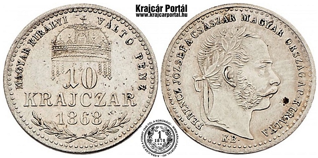 1868-as 10 krajczár KB (Körmöcbánya) Magyar Királyi Váltó Pénz - (1868 10 krajczar)