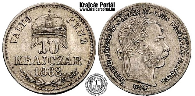 1868-as 10 krajczár GYF (Gyulafehérvár) Váltó Pénz - (1868 10 krajczar)