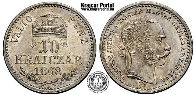 1868-as 10 krajczár KB (Körmöcbánya) Váltó Pénz - (1868 10 krajczar)