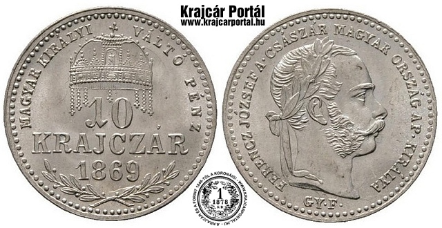 1869-es 10 krajczár GYF (Gyulafehérvár) Magyar Királyi Váltó Pénz - (1869 10 krajczar)