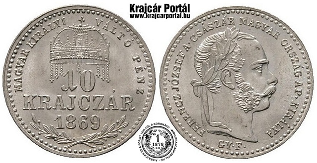 1869-es 10 krajczr GYF (Gyulafehrvr) Magyar Kirlyi Vlt Pnz  - (1869 10 krajczar)