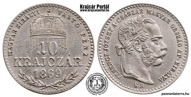 1869-es 10 krajczár KB (Körmöcbánya) Magyar Királyi Váltó Pénz - (1869 10 krajczar)