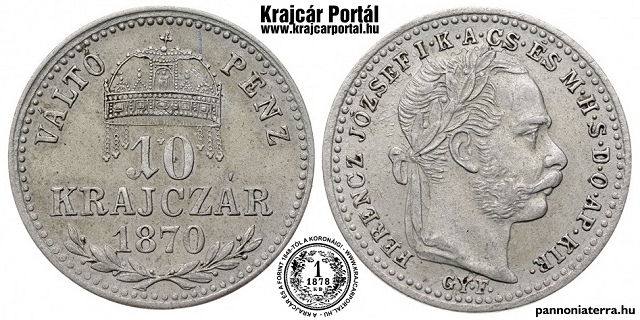 1870-es 10 krajczár GYF (Gyulafehérvár) Váltó Pénz - (1870 10 krajczar)