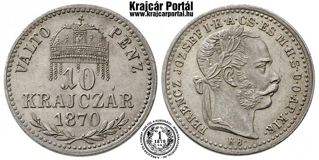 1870-es 10 krajczár KB (Körmöcbánya) Váltó Pénz - (1870 10 krajczar)