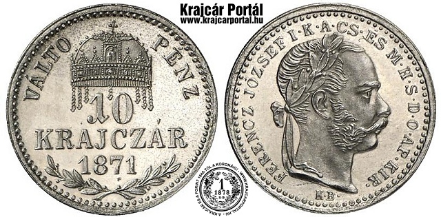 1871-es 10 krajczár KB (Körmöcbánya) Váltó Pénz - (1871 10 krajczar)