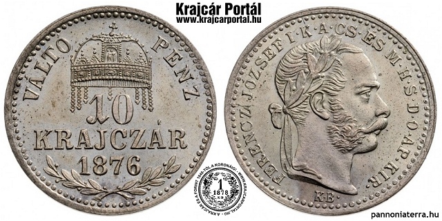 1876-os 10 krajczár KB (Körmöcbánya) Váltó Pénz - (1876 10 krajczar)