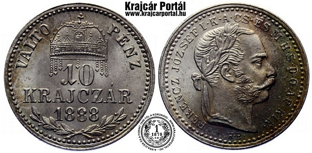 1888-as 10 krajczár KB (Körmöcbánya) Váltó Pénz - (1888 10 krajczar)