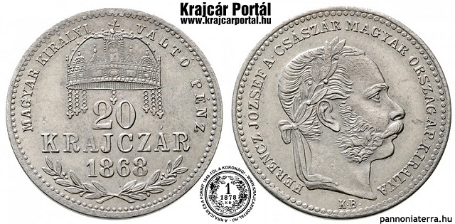 1868-as 20 krajczr KB (Krmcbnya) Magyar Kirlyi Vlt Pnz  - (1868 20 krajczar)